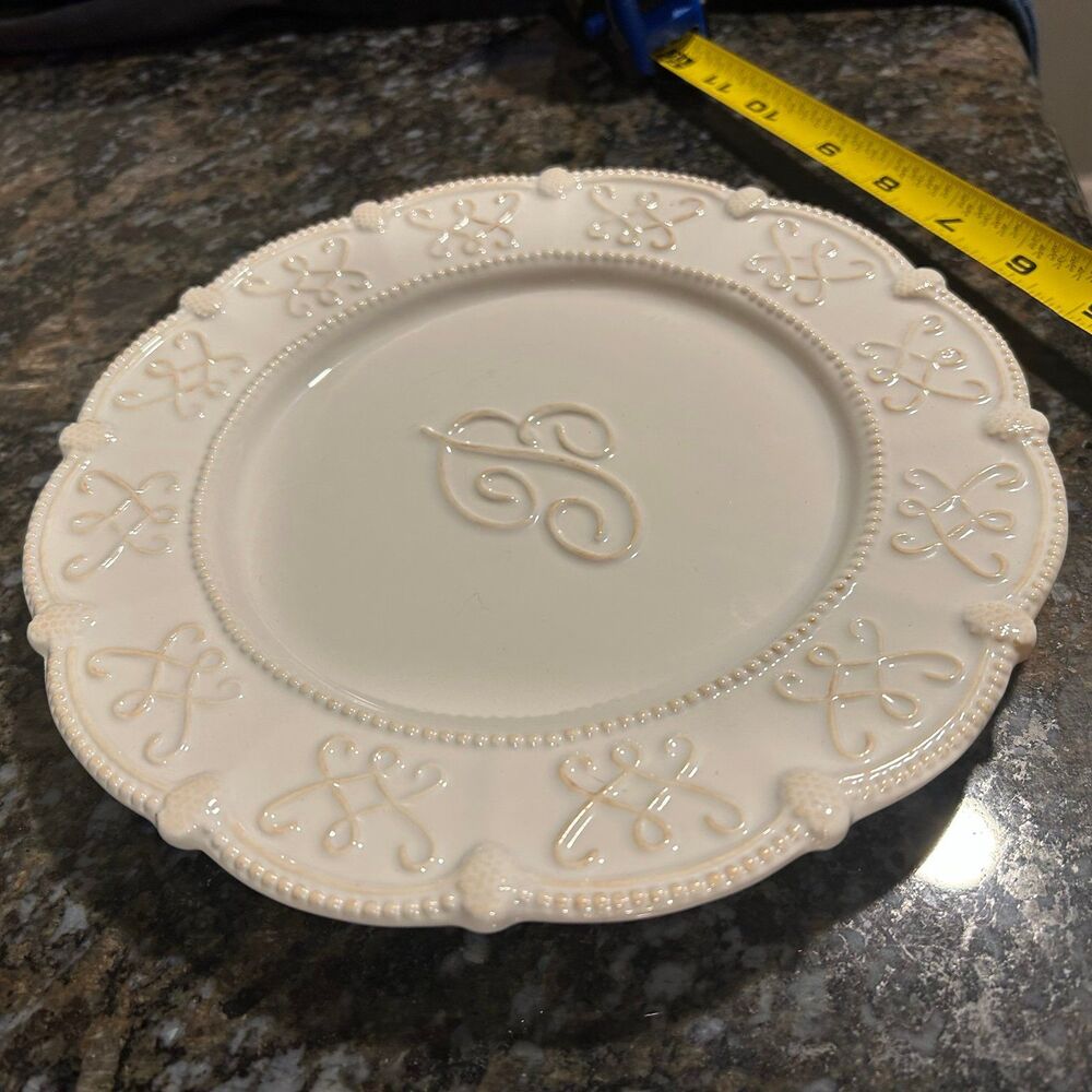 Mudpie Signature Collection Monogrammed Cream Ceramic Initial B 8.5” Inch Plate - Picture 4 of 4